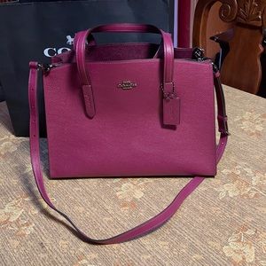 COACH CHARLIE carryall. BNWT.  Authentic. Metallic int. 14’x9’x5’. Dark  berry